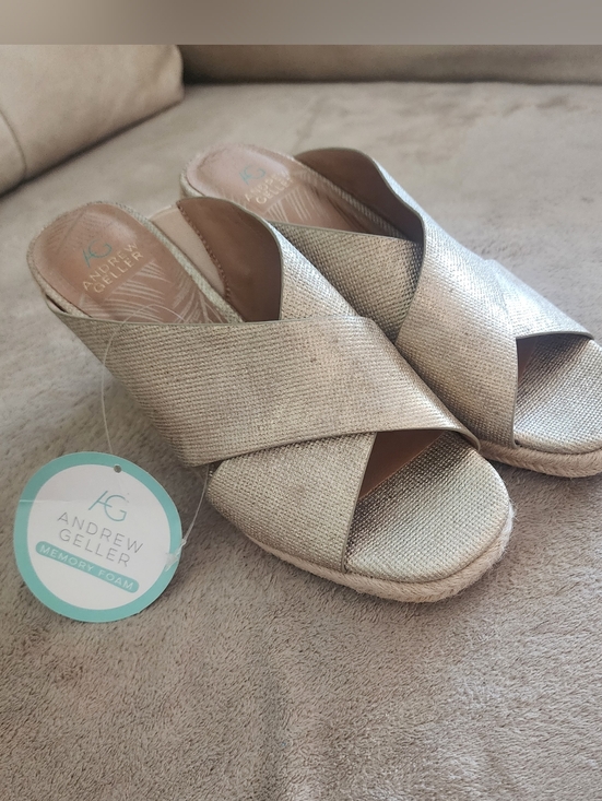 Andrew Geller Shoes - NWT.Andrew Geller Women's Metallic Gold Crisscross Slide Mules